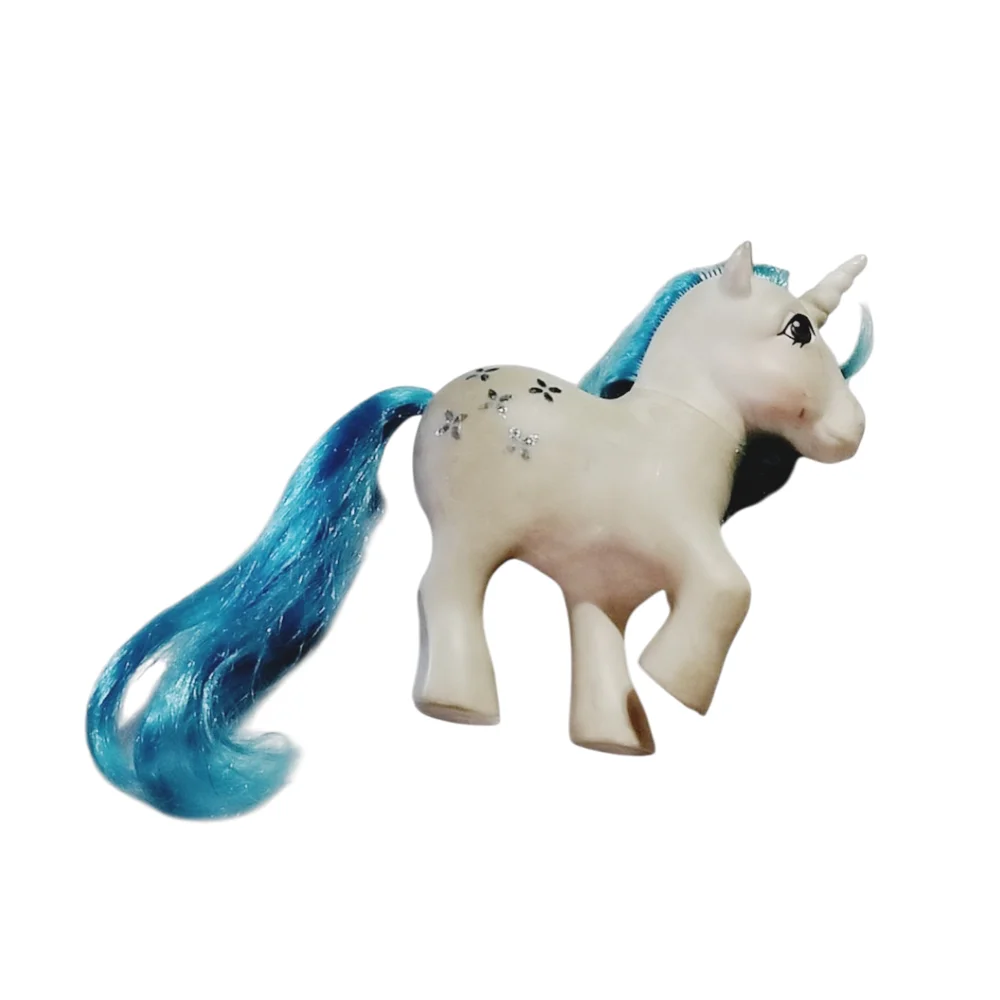 Blue and Cream Unicorn Toy with Blue Mane and Tail.